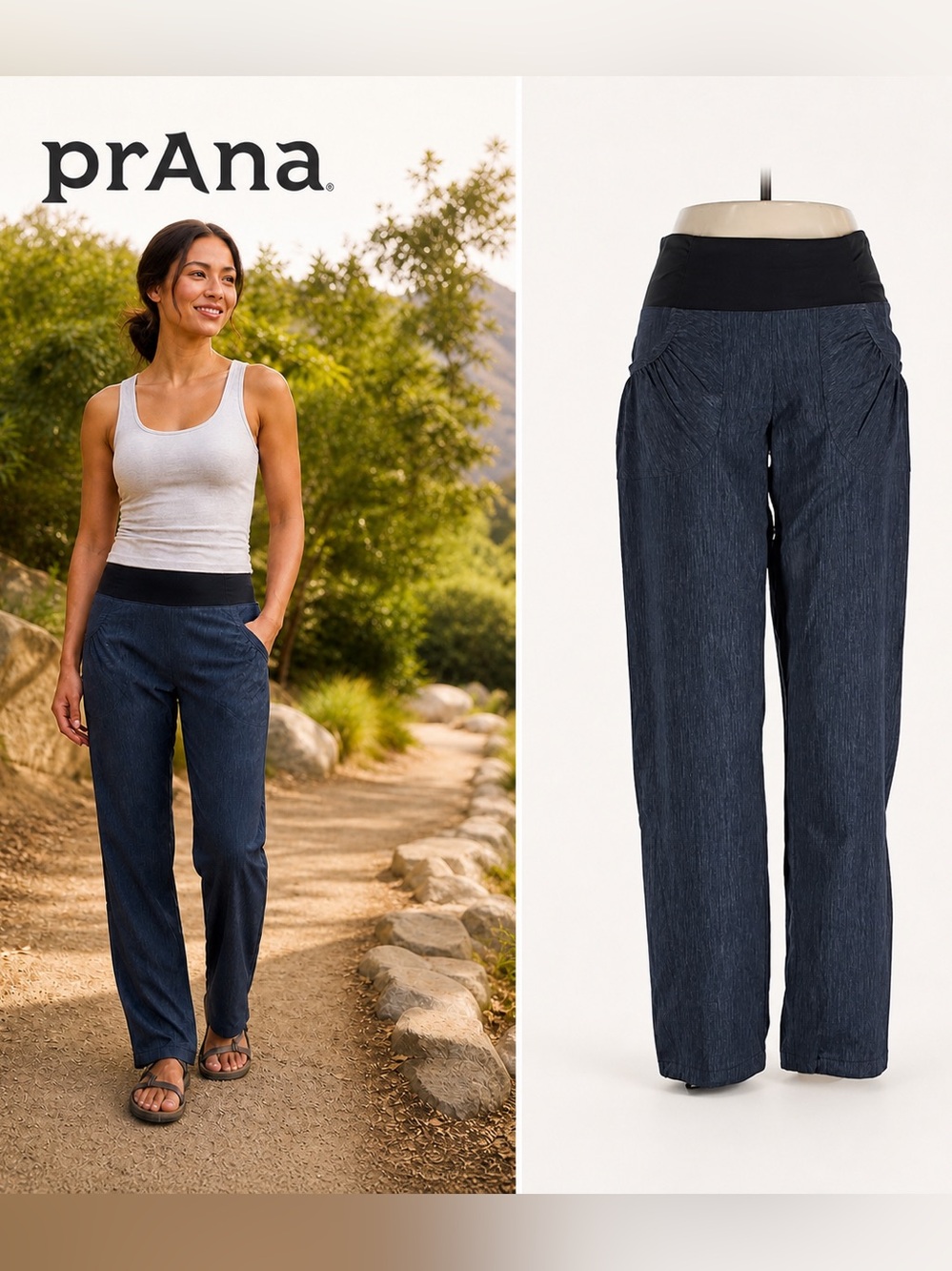 PrAna chambray light elastic waist travel/active pants Size Small